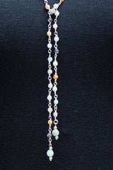 N103P; Wrap Necklace; Pewter Open Cross; 3mm Amazonite Silvertone Chain; Approximately 53 inches; ; ; Majestees