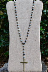 N133G; Brasstone Cross; Grey Picasso Jasper Chain; Appproximately 36 inches with 5 inch Drop; ; ; ; Majestees