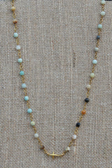 N101G; Tiny Goldtone Cross; 3mm Faceted Amazonite; Approximately 17 inches; ; ; ; Majestees