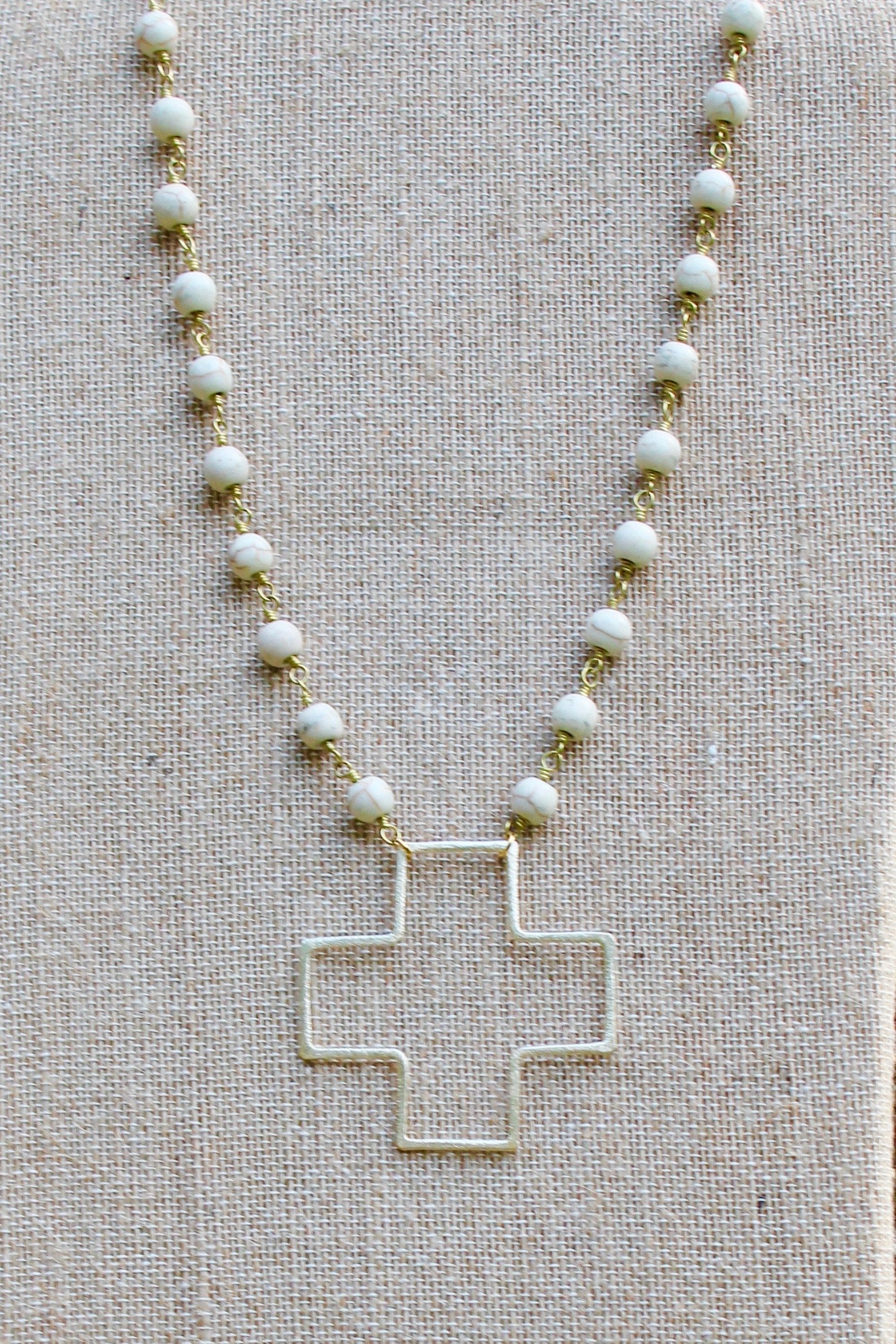 N136GW; Large Goldtone Wire Cross; 5mm White Stone Chain; Approximately 19 inches; ; ; ; Majestees